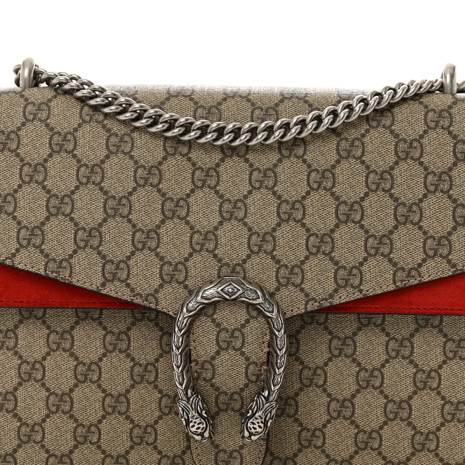 Gucci GG Supreme Monogram Suede Cudu Medium Dionysus Shoulder Bag Beige Ebony Vulcanic Red 9 of 16