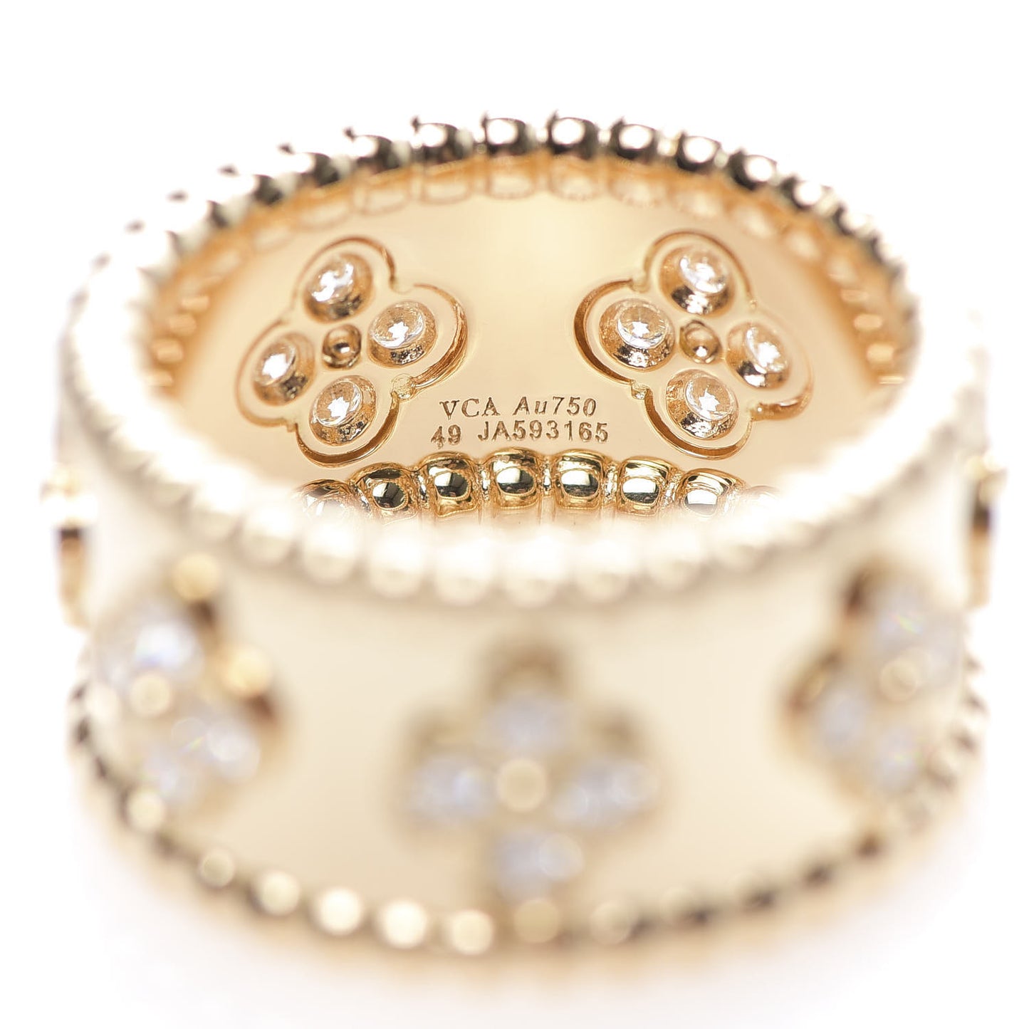 18K Yellow Gold Diamond Perlee Clovers Ring 49 4.75