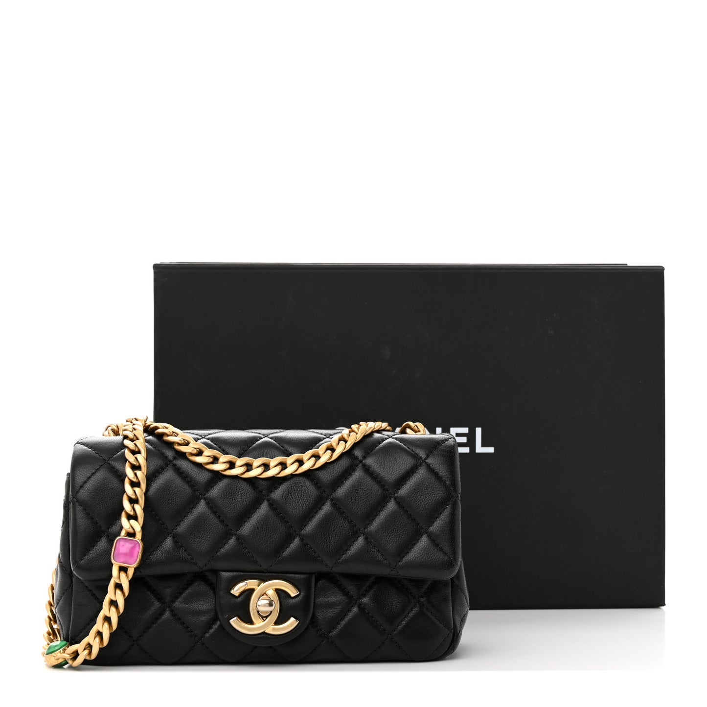 Lambskin Resin Quilted Mini Rectangular Pearl Samba Flap Black