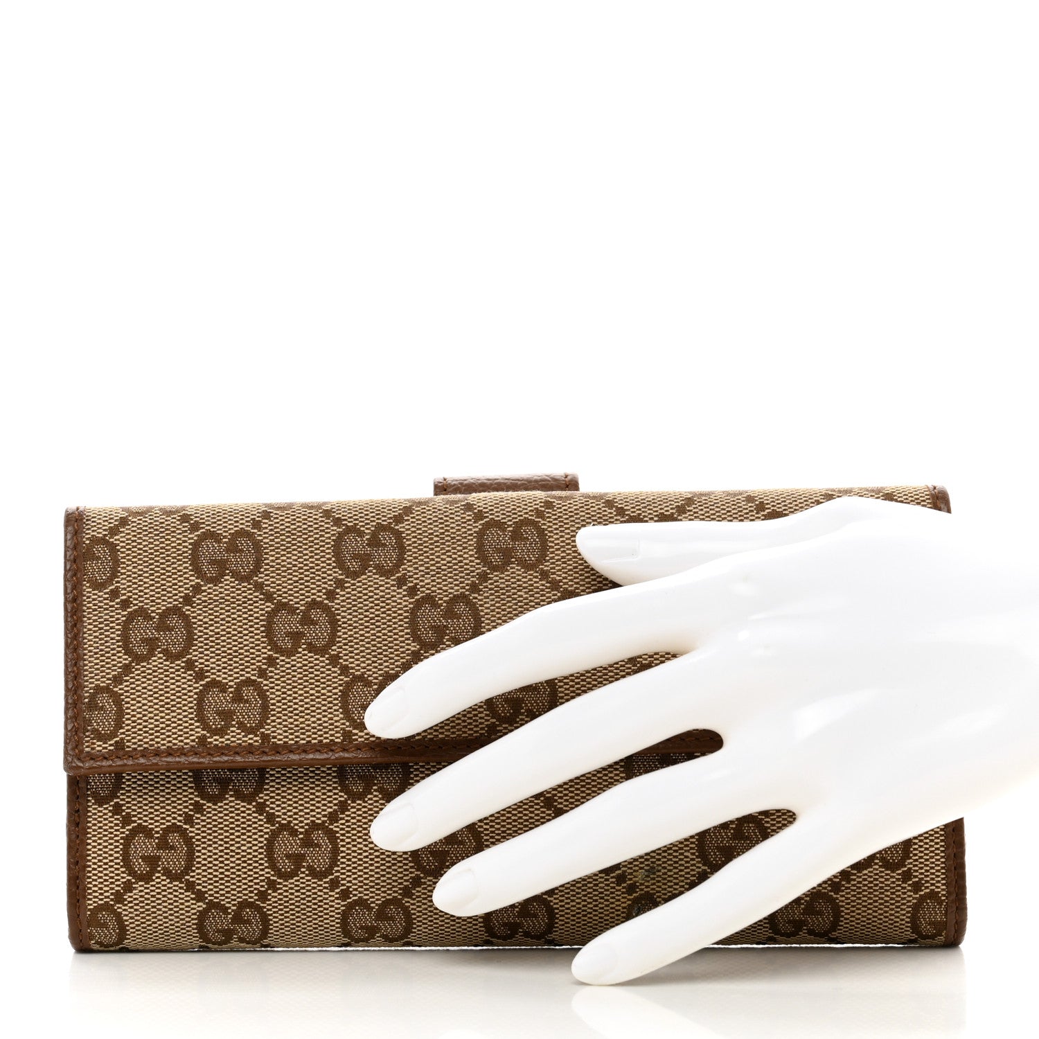 Gucci Monogram Metal Bar Continental Flap Wallet Beige Ebony Dark Brown 2 of 9