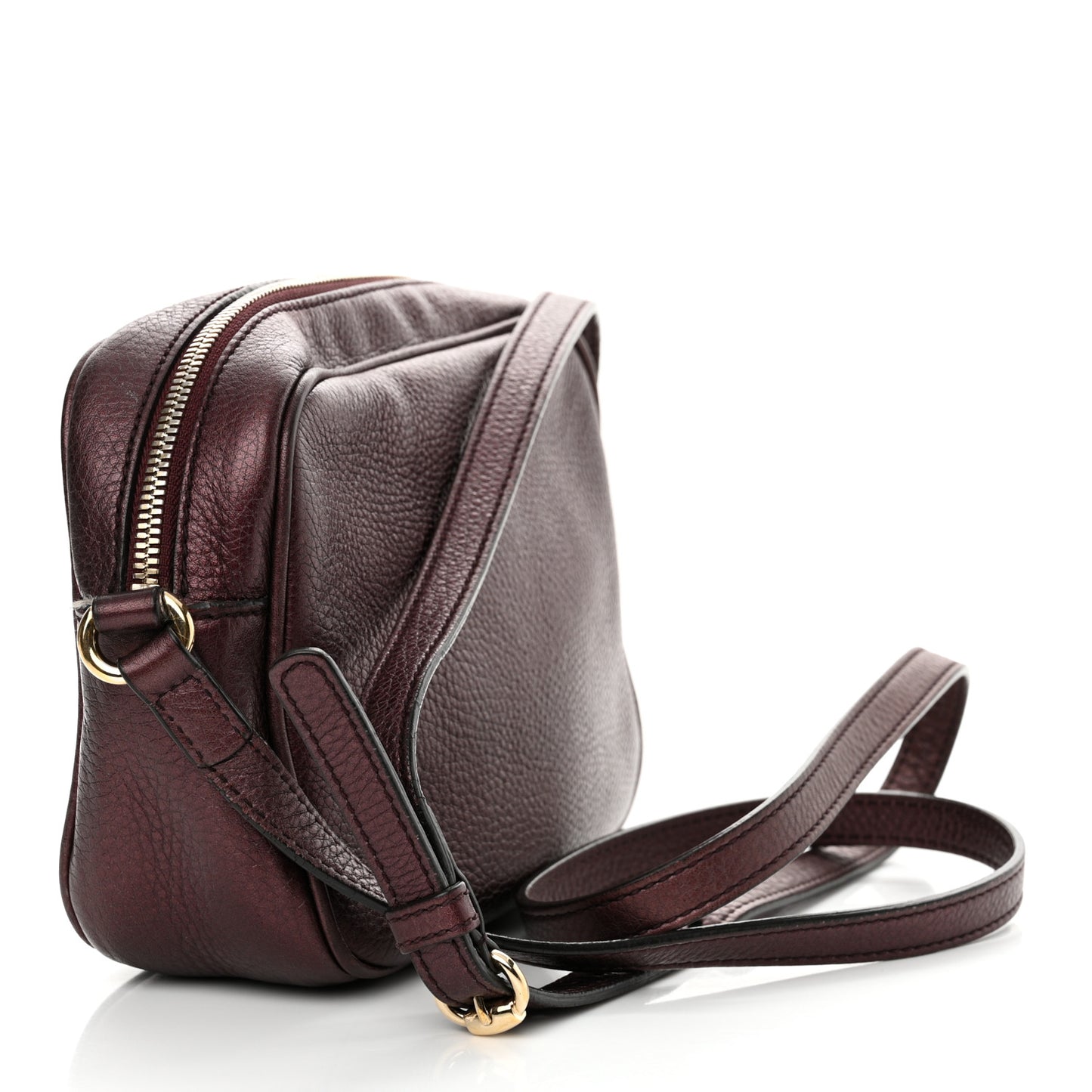 Metallic Pebbled Calfskin Small Soho Disco Bag Burgundy