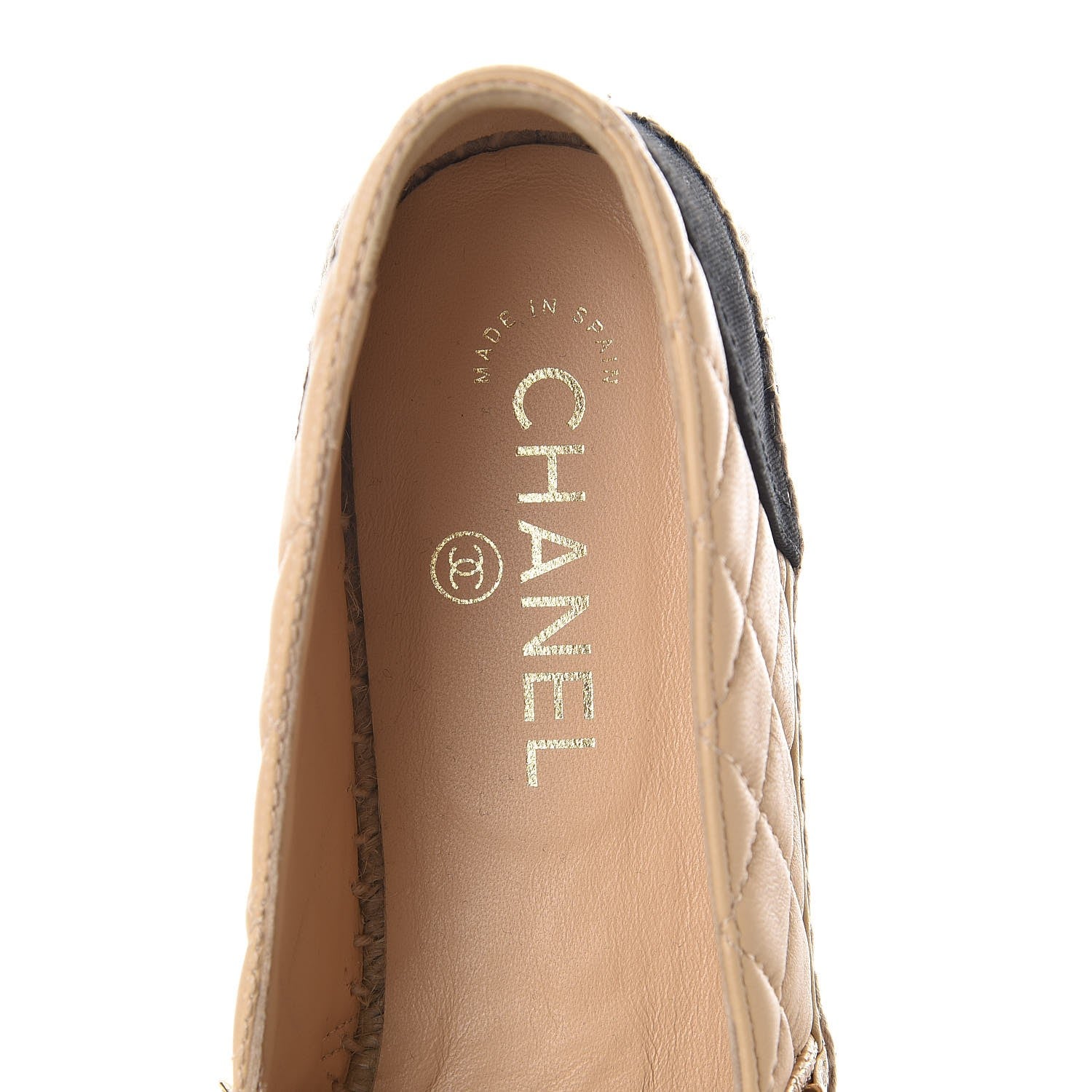 Chanel Lambskin Grosgrain Quilted CC Chain Espadrilles 41 Beige Black 5 of 11