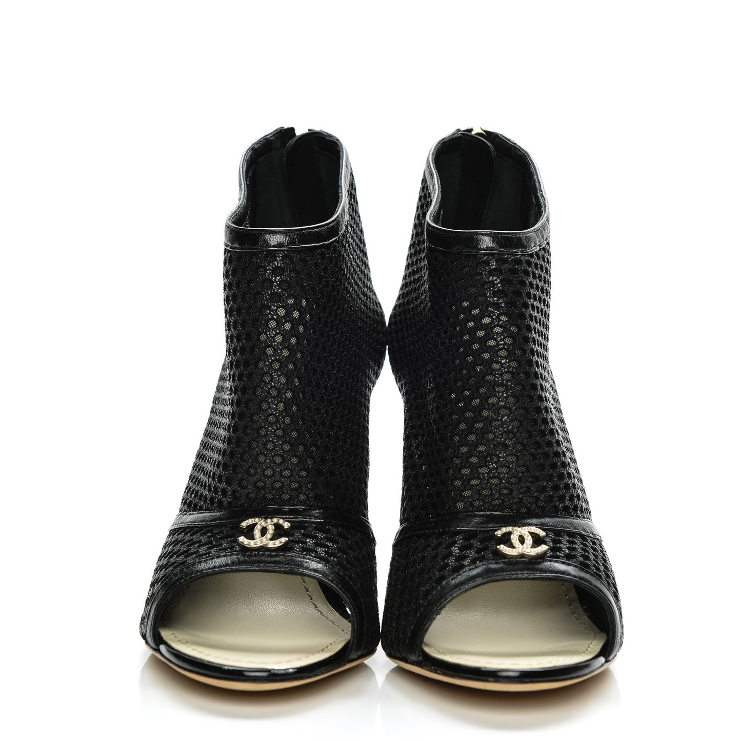 Mesh CC Peep Toe Ankle Boots 38.5 Black