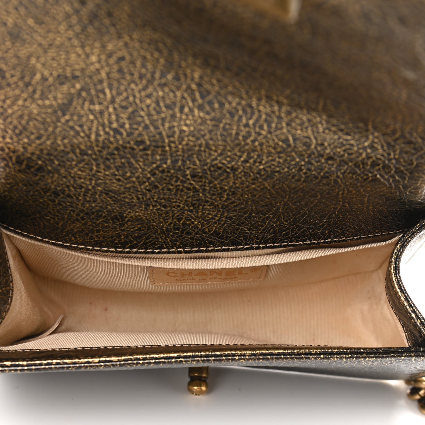 Cracked Metallic Calfskin Quilted Small Boy Flap Gold