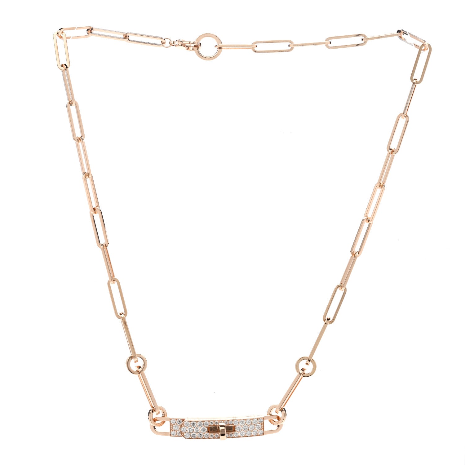 Hermes 18K Rose Gold Diamond Pave Kelly Chaine Choker Necklace 3 of 6