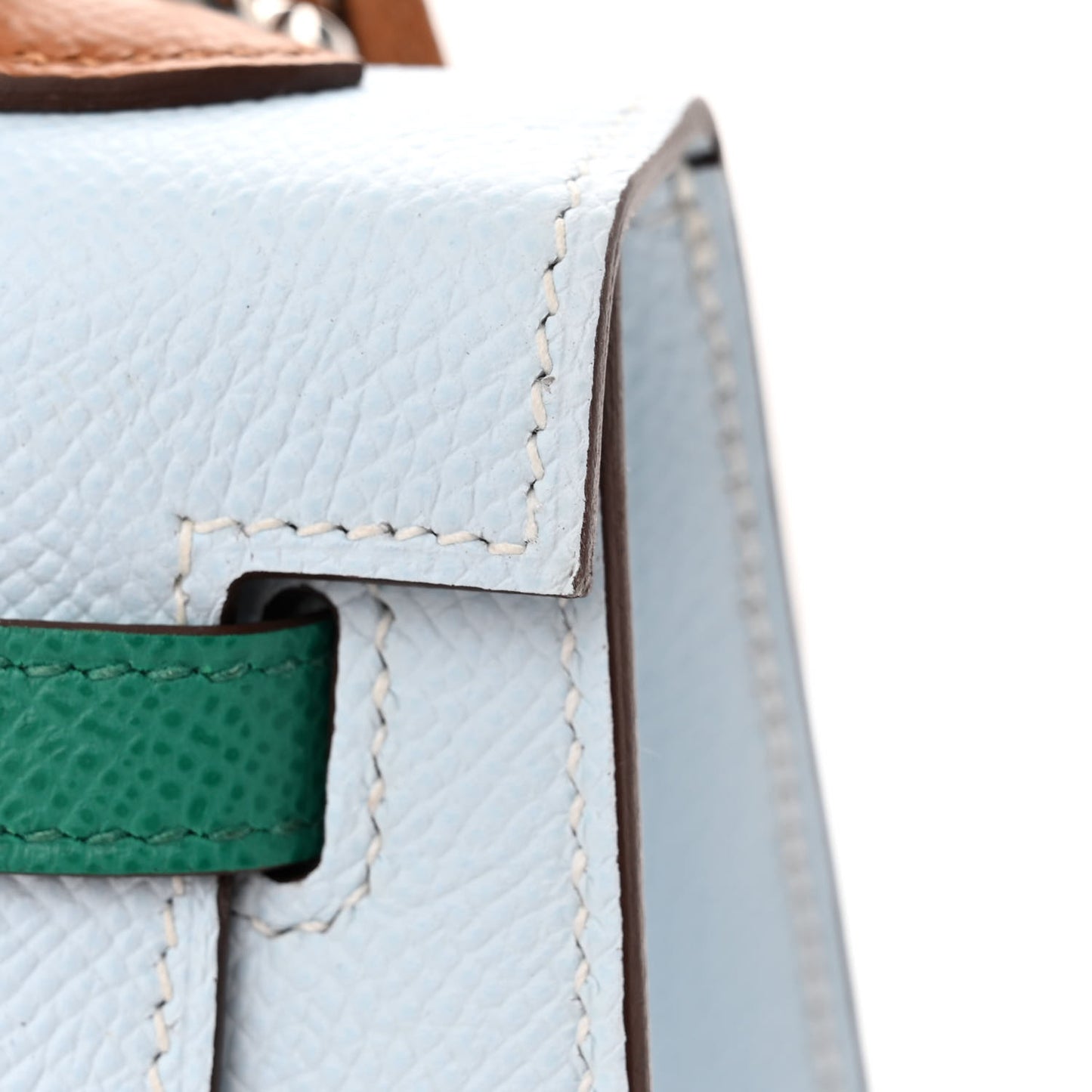 Epsom Tri-Color Kelly Sellier 25 Bleu Brume Vert Jade Gold