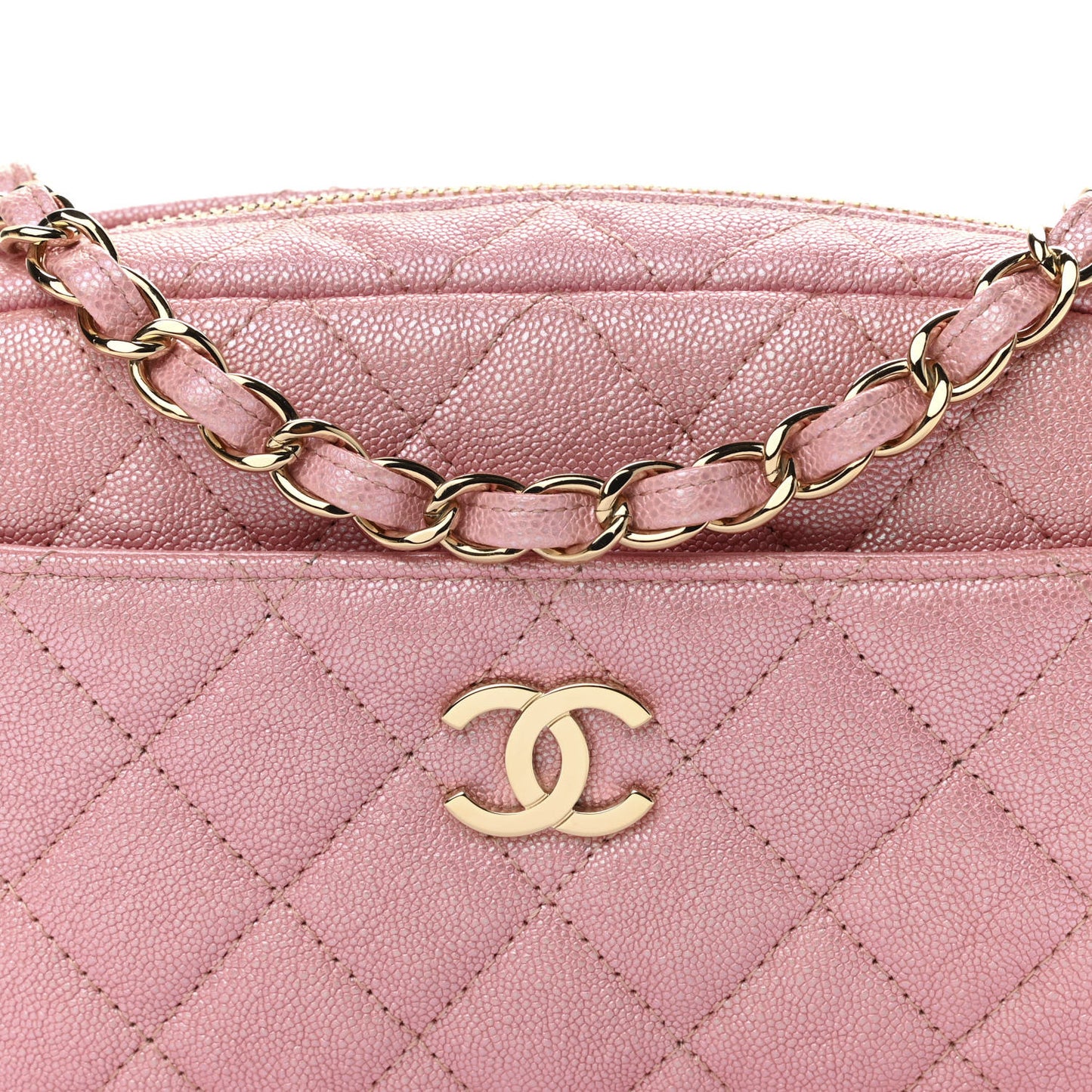 Iridescent Caviar Quilted Small Timeless Camera Case Pink