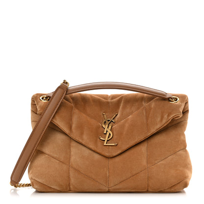 Saint Laurent Suede Calfskin Quilted Small Loulou Puffer Monogram Chain Satchel Cinnamon 1 of 10