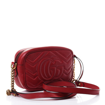 Gucci Calfskin Matelasse Mini GG Marmont Chain Shoulder Bag Hibiscus Red 2 of 4