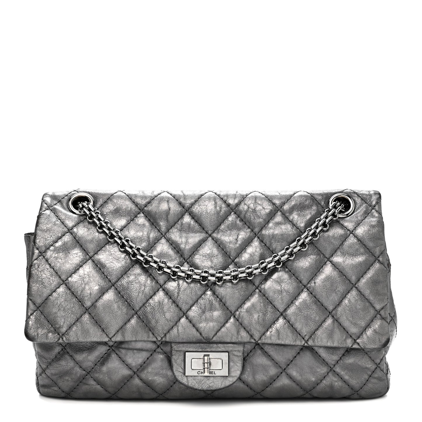 Metallic Aged Calfskin Quilted 2.55 Reissue 226 Flap Dark Silver