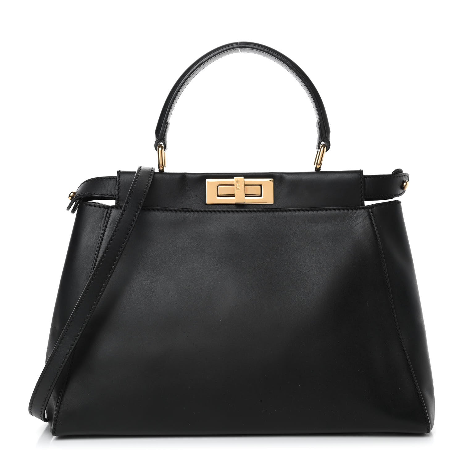 Fendi Vitello Morgan Shiny Nappa Medium Peekaboo Iconic Satchel Black 1 of 4