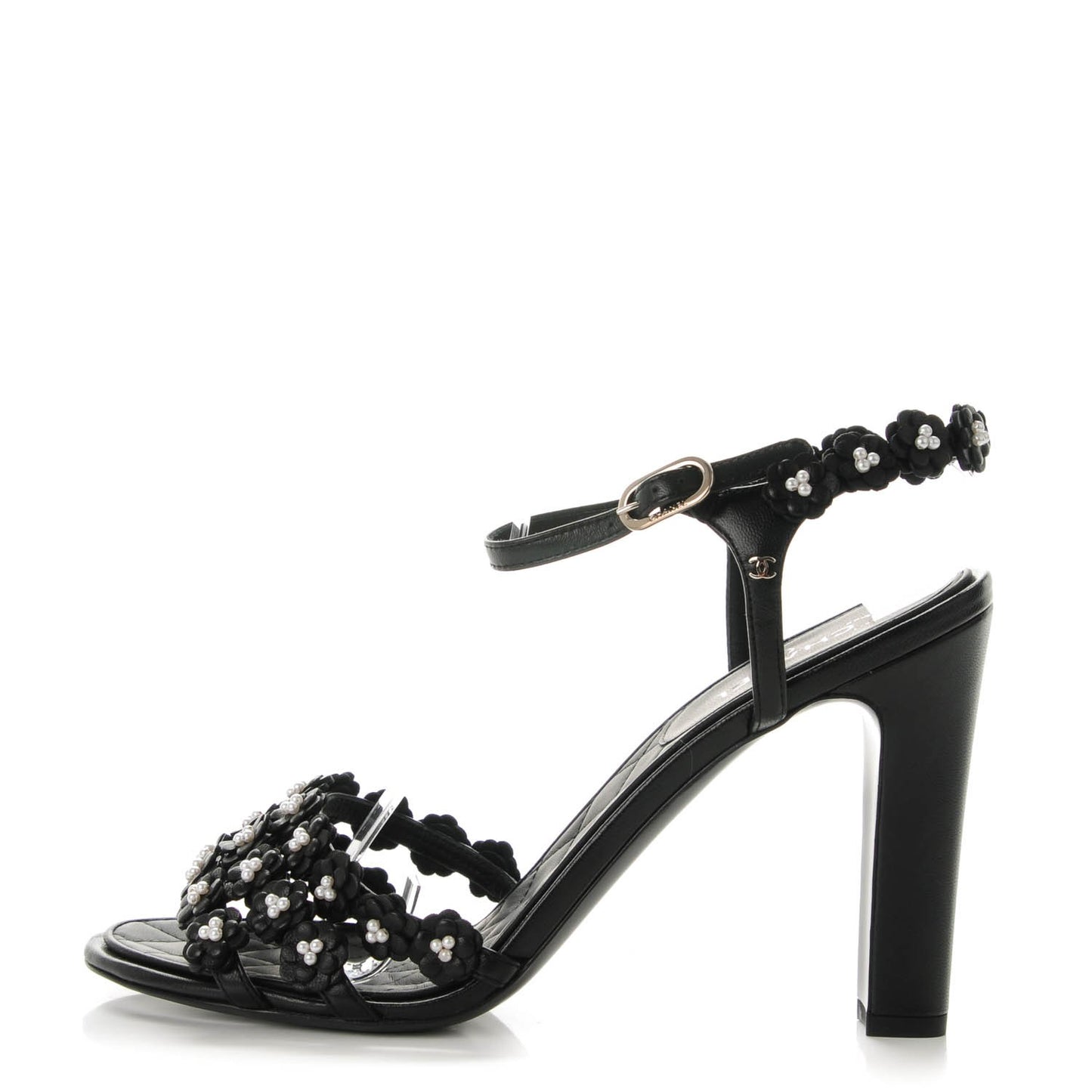 Lambskin Camellia Sandals 40 Black