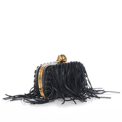 Alexander McQueen Leather Fringe Skull Box Clutch Black 3 of 10