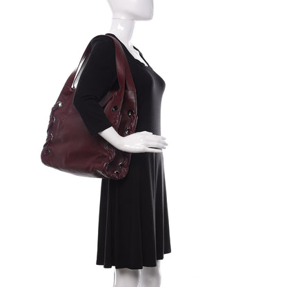 Jimmy Choo Grainy Calfskin Grommet Lace Up Rion Shoulder Bag Bordeaux 2 of 10