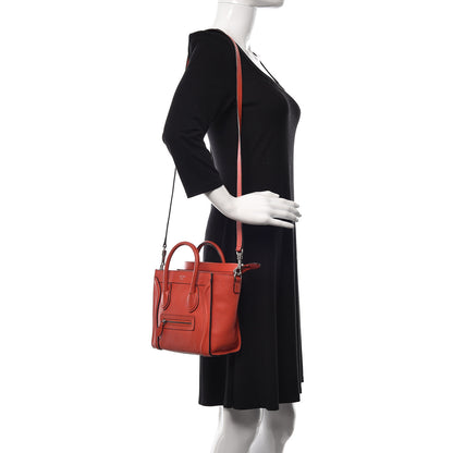 Celine Drummed Calfskin Nano Luggage Vermillion 2 of 15