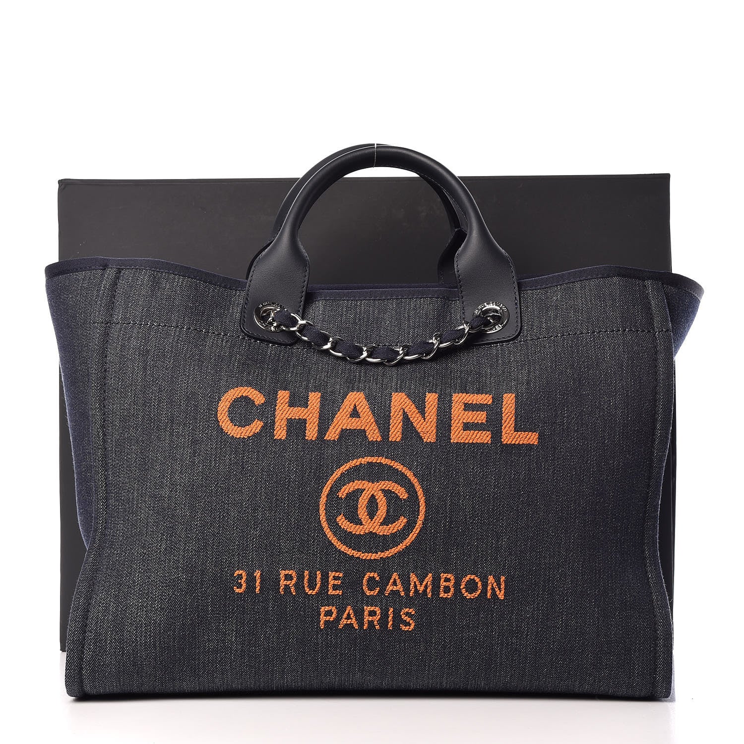Chanel Denim Large Deauville Tote Blue Orange 11 of 11
