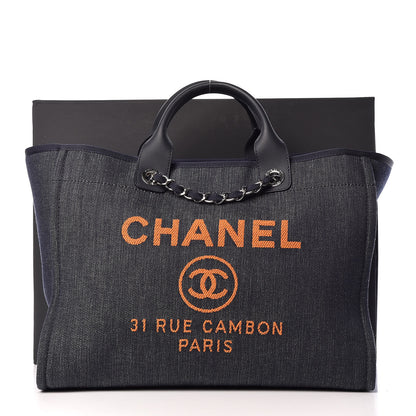 Chanel Denim Large Deauville Tote Blue Orange 11 of 11