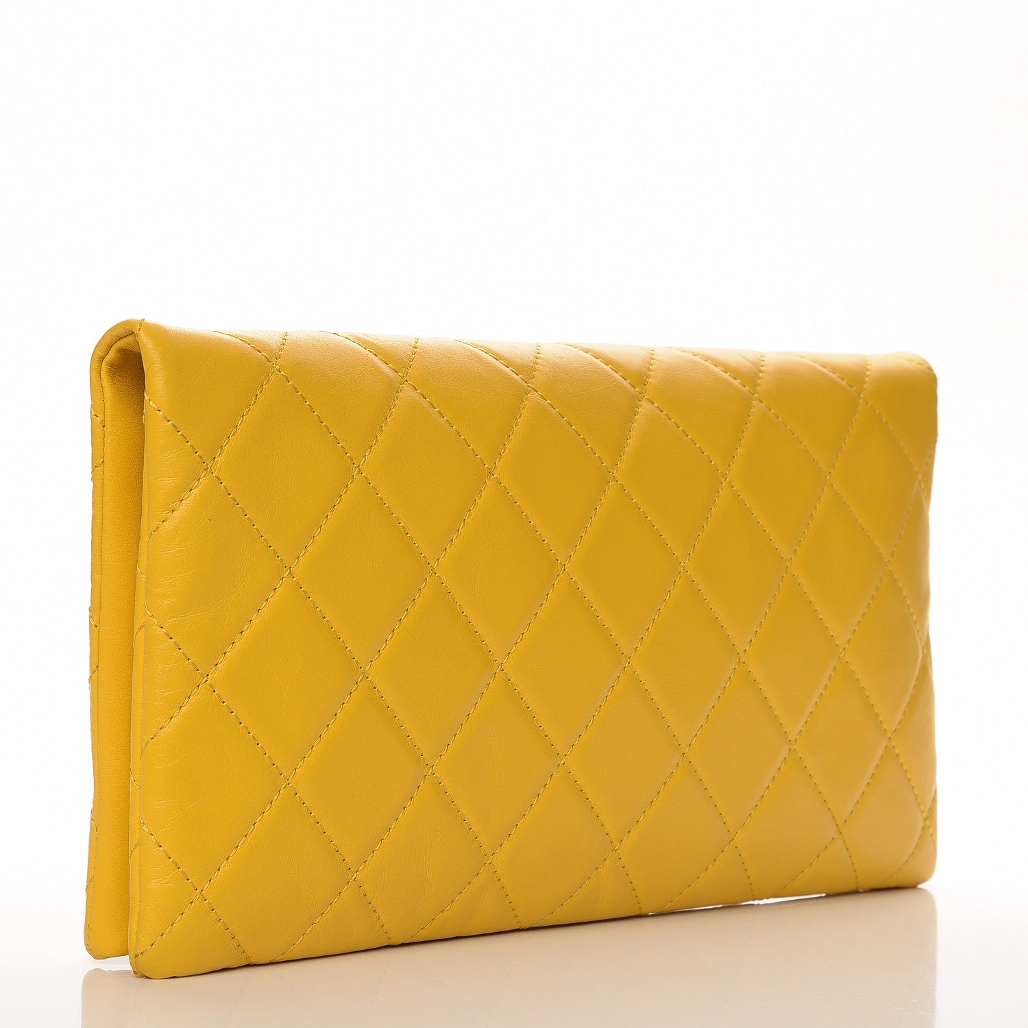 Chanel Calfskin Quilted Greek Clutch Yellow 3 of 9