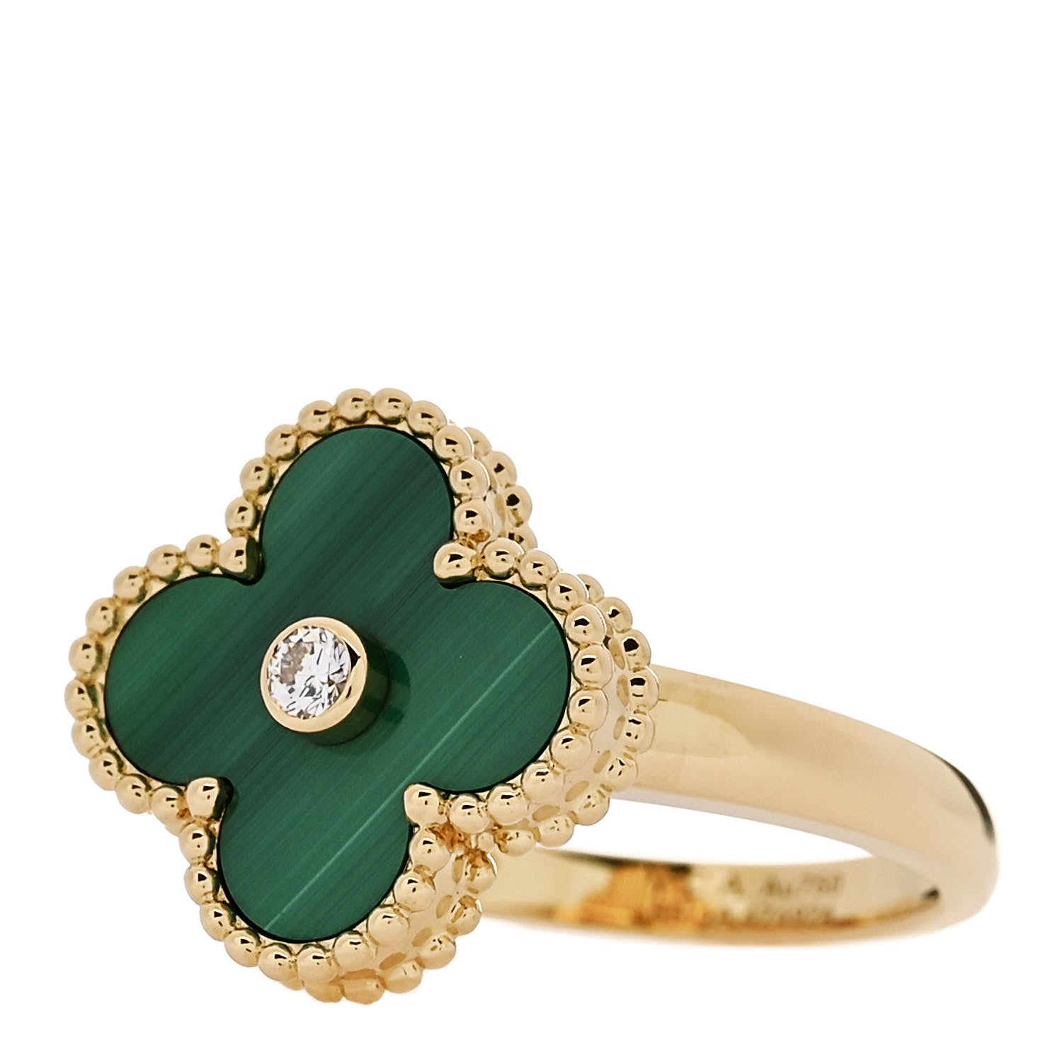 Van Cleef & Arpels 18K Yellow Gold Diamond Malachite Vintage Alhambra Ring 55 7.25 3 of 6