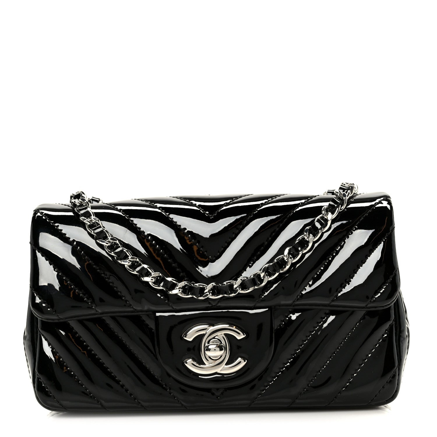Chanel Patent Calfskin Chevron Quilted Extra Mini Flap Black 1 of 12