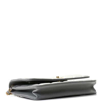 Chanel Lambskin Quilted CC Pearl Crush Wallet on Chain WOC Grey 3 of 11