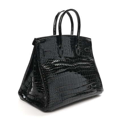 Hermes Shiny Porosus Crocodile Birkin 35 Black 3 of 11