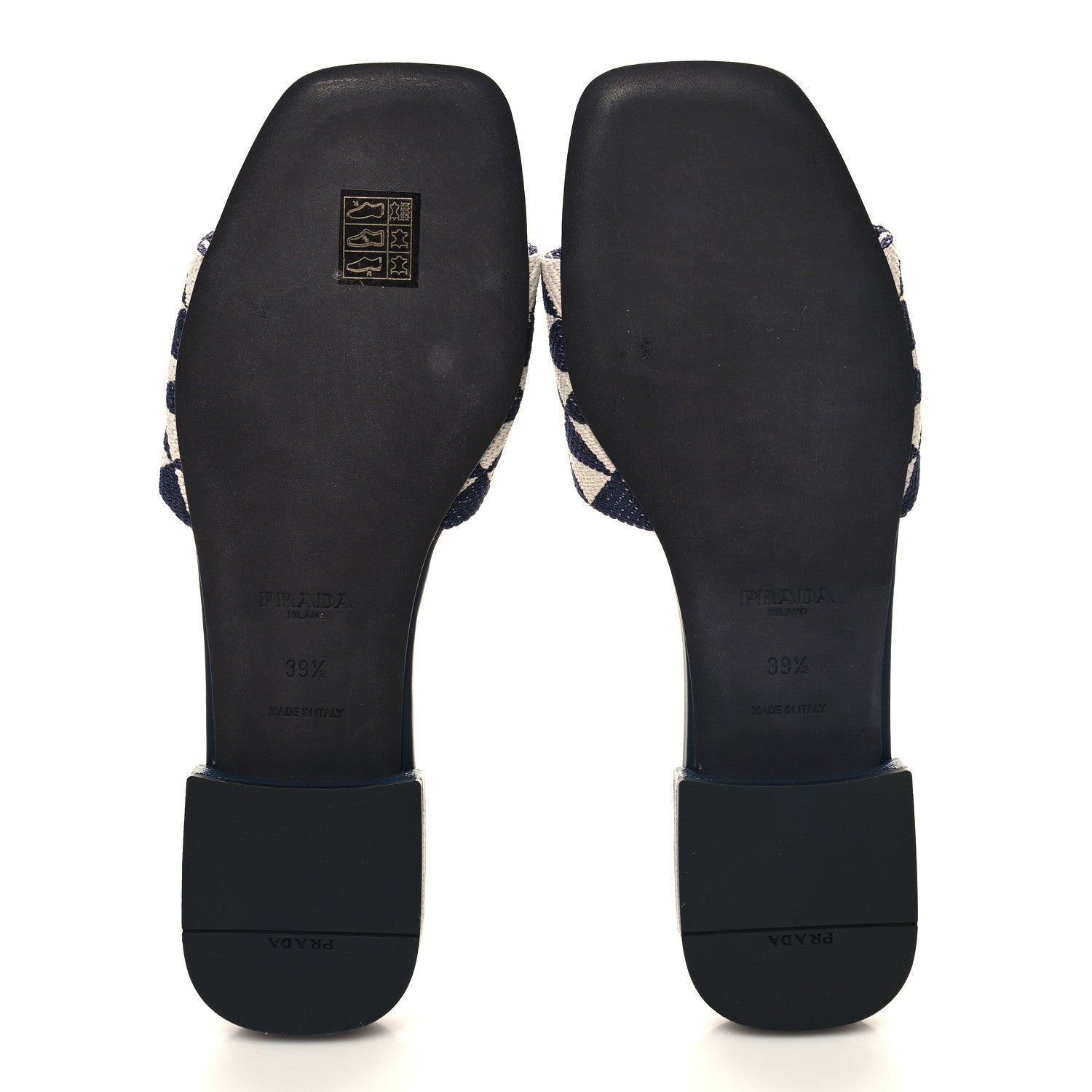 Prada Jacquard Trianglolo Symbole Embroidered Metal Triangle Logo 10mm Slide Sandals 39.5 Baltico Talco 5 of 7