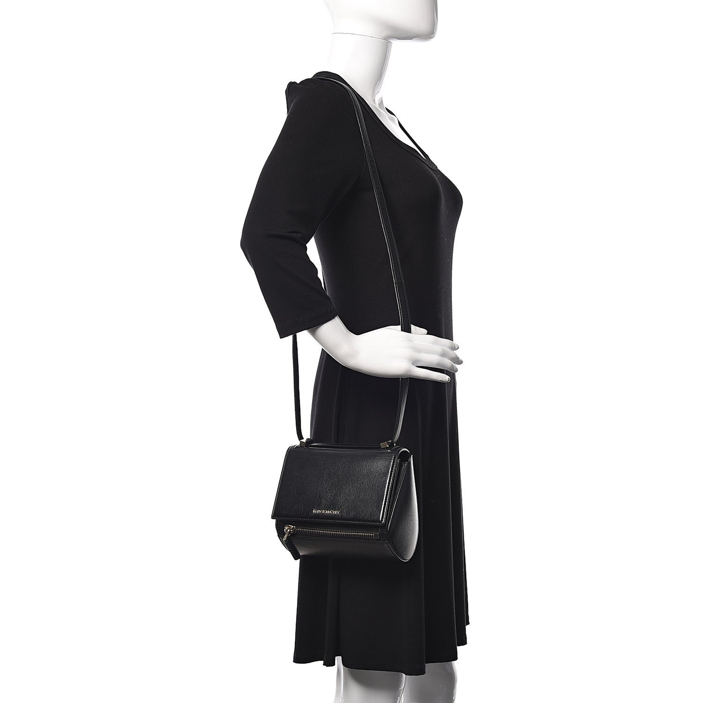 Textured Calfskin Mini Pandora Box Crossbody Bag Black