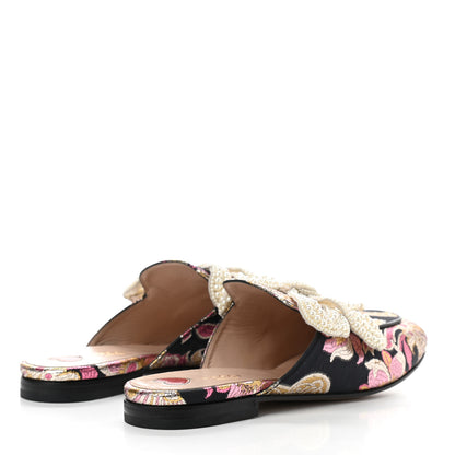 Gucci Iridescent Brocade Pearl Bow Womens Princetown Slippers 39 Black Pink 4 of 8