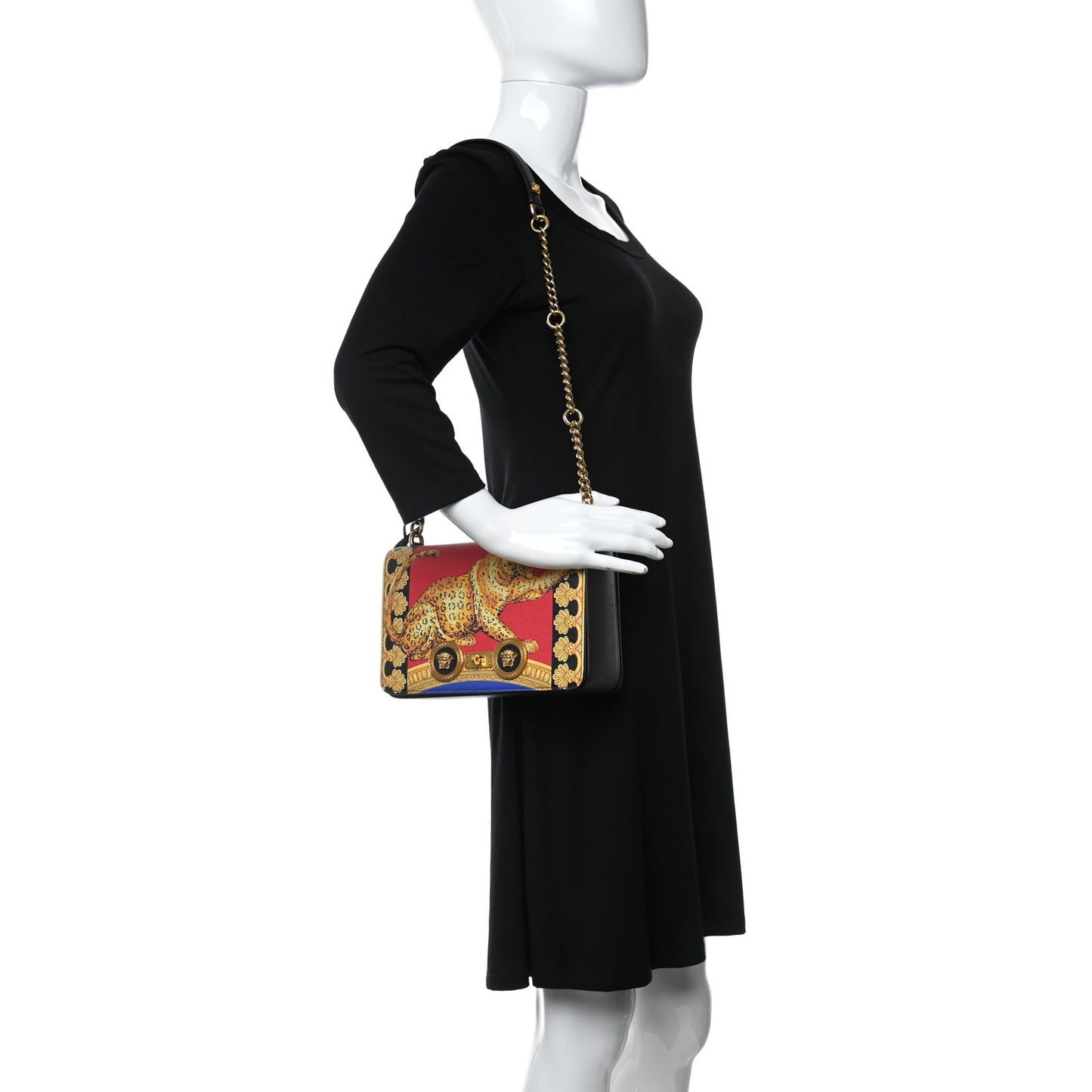 Calfskin Leopard Baroque Print Medium Icon Chain Bag Black Multicolor