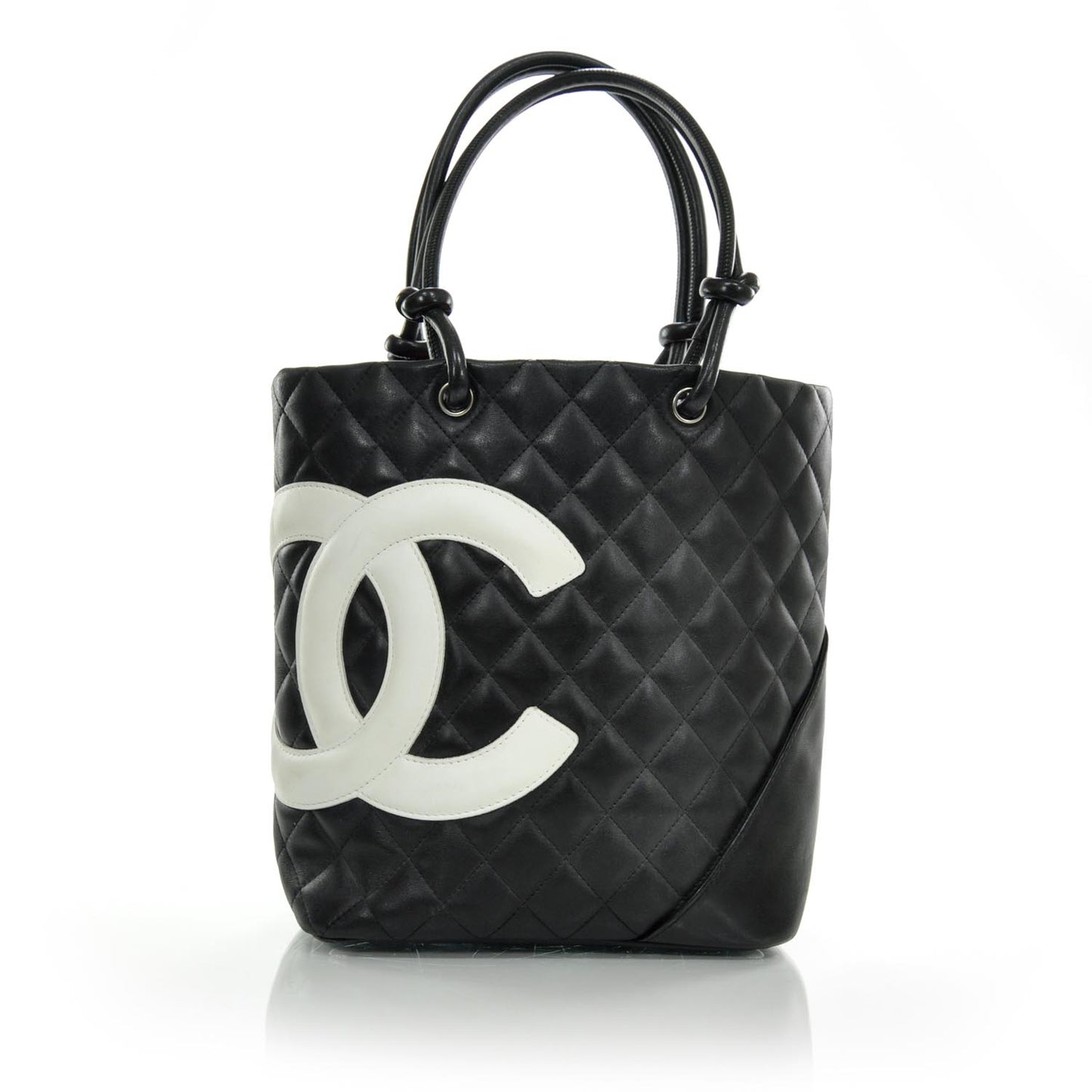 Calfskin Quilted Medium Cambon Tote Black White