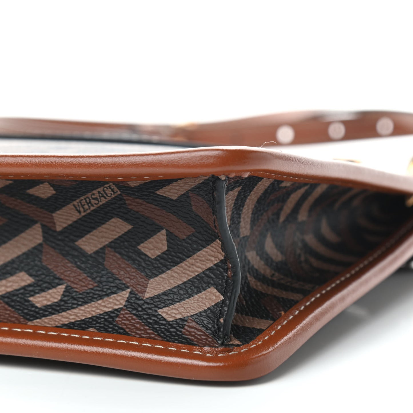 Coated Canvas Medium La Greca Signature Pouch Black Caramel
