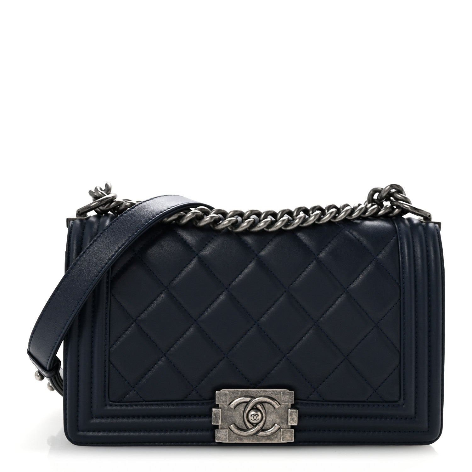 Chanel Calfskin Quilted Medium Boy Flap Navy 1 of 12