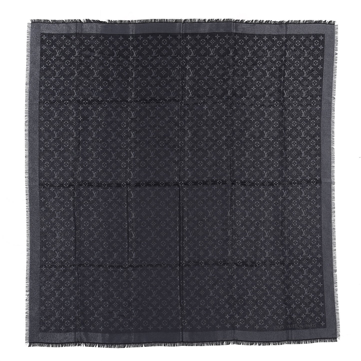 Silk Wool Monogram Denim Shawl Black