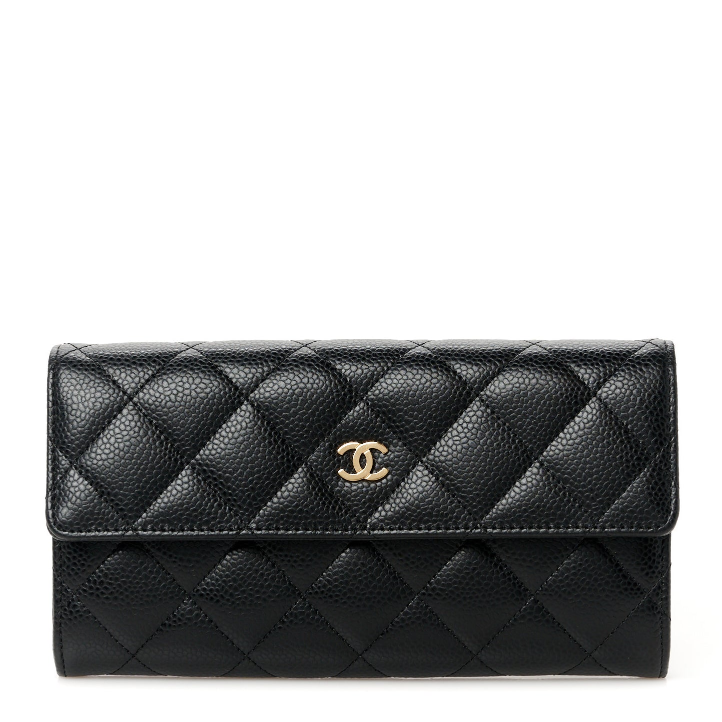 Caviar Quilted Large Gusset Flap Wallet Black