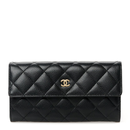 Chanel Caviar Quilted Large Gusset Flap Wallet Black 1 of 10