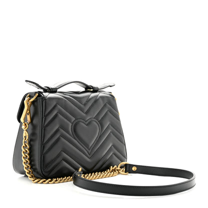 Gucci Calfskin Matelasse Mini GG Marmont Top Handle Shoulder Bag Black 3 of 11