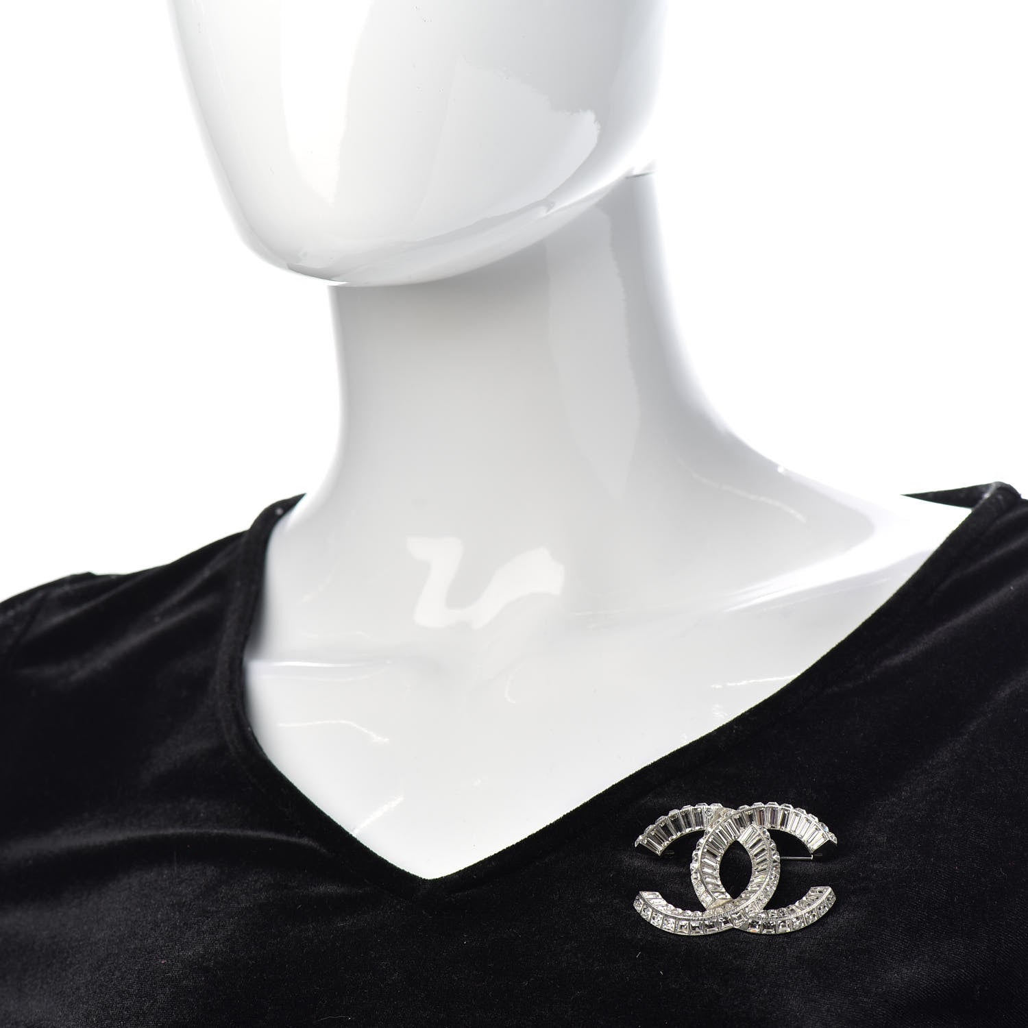 Chanel Baguette Crystal CC Brooch Silver 2 of 4