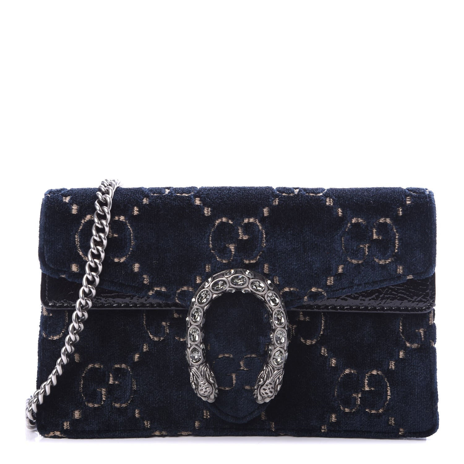 Gucci Velvet GG Monogram Super Mini Dionysus Shoulder Bag Blue Beige Black 1 of 8