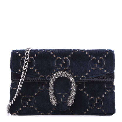 Gucci Velvet GG Monogram Super Mini Dionysus Shoulder Bag Blue Beige Black 1 of 8
