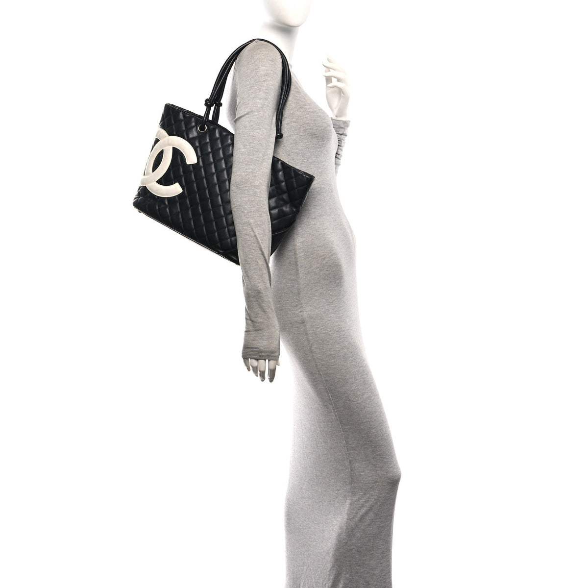 Calfskin Quilted Large Cambon Tote Black White
