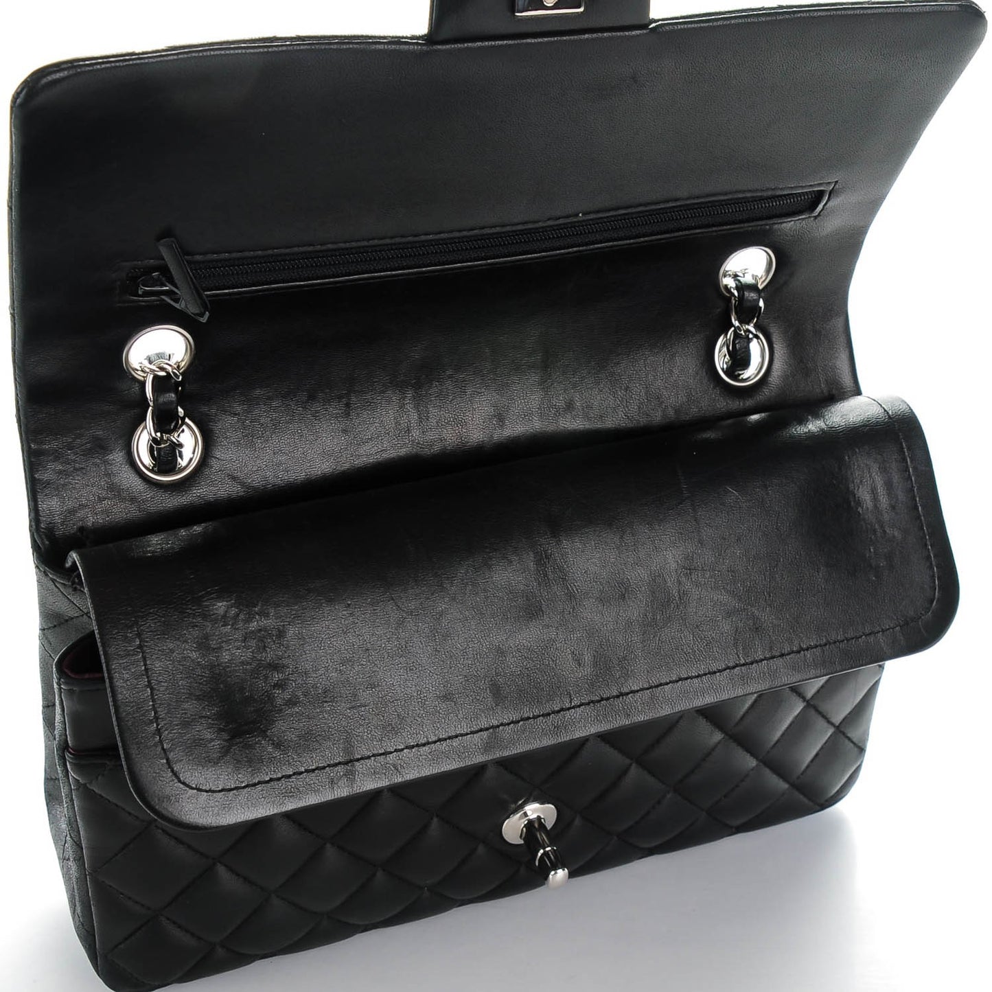 Lambskin Quilted Medium Double Flap Black