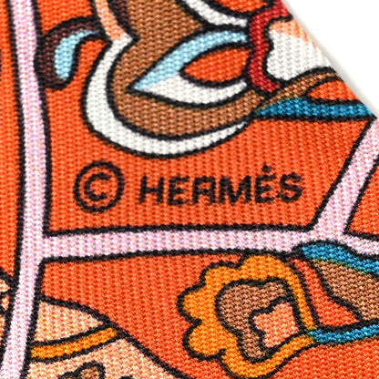 Hermes Silk Au Pays Des Oiseaux Fleurs Twilly Orange Brun Saumon 4 of 4