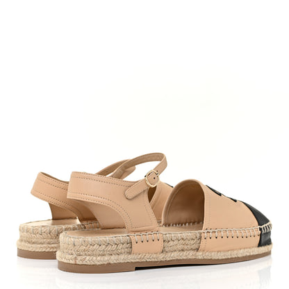 Chanel Lambskin Cap Toe CC Espadrille Sandals 37 Beige Black 3 of 9