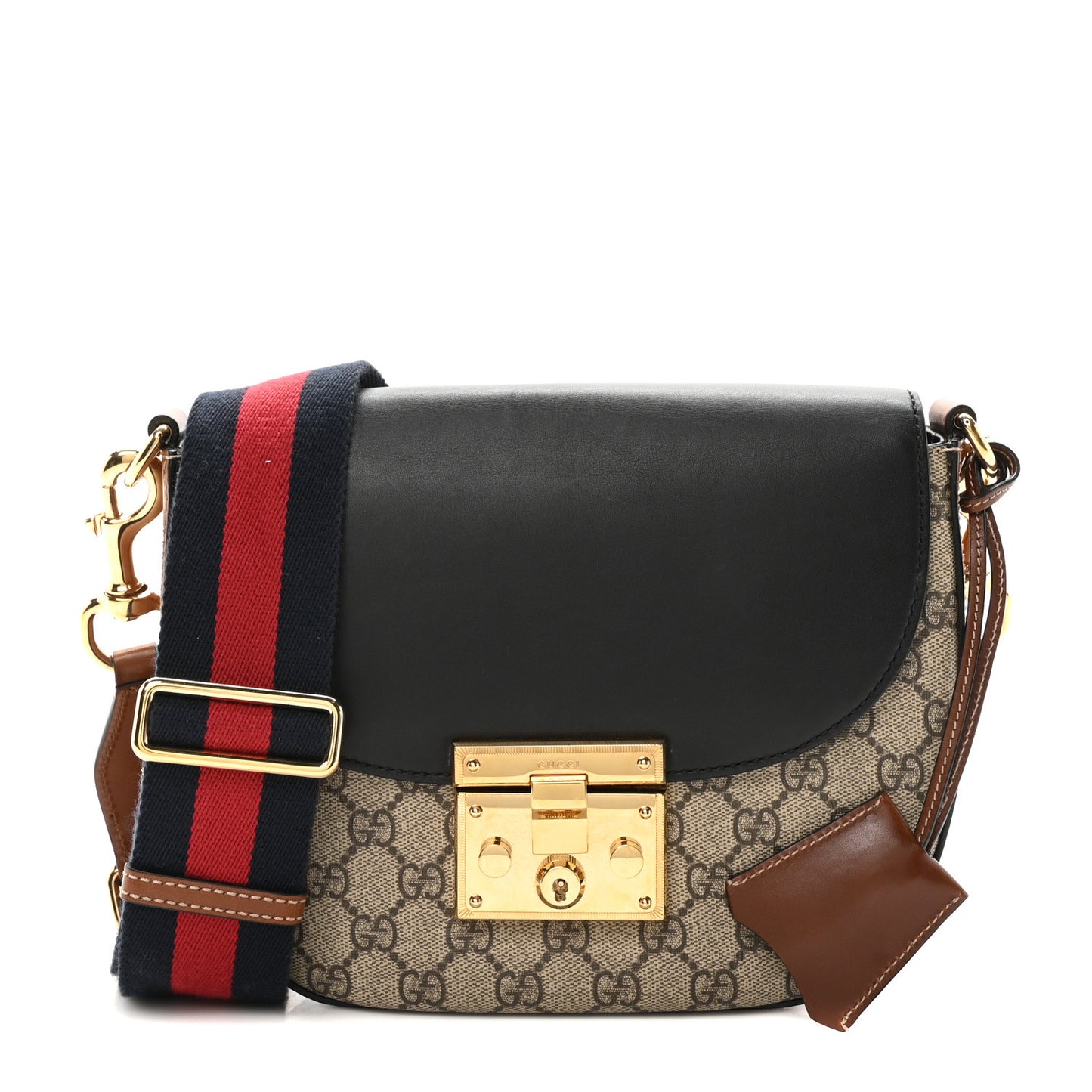 GG Supreme Monogram Web Medium Padlock Messenger Shoulder Bag Black