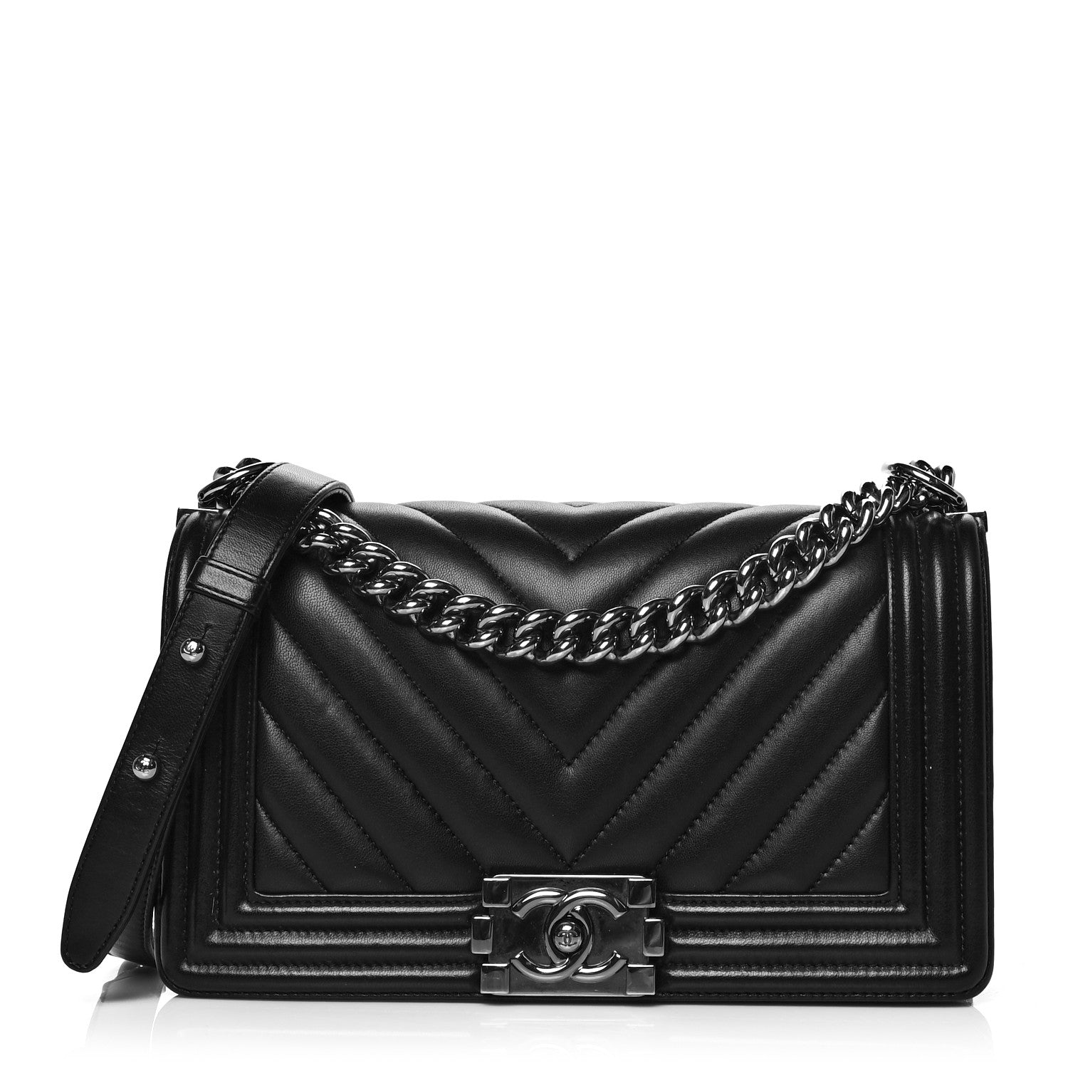 Chanel Lambskin Chevron Quilted Medium Boy Flap Black 1 of 12