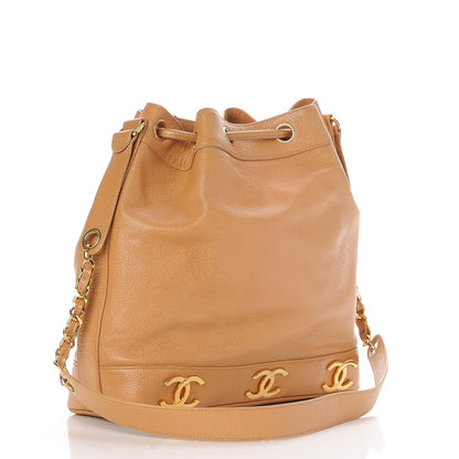 Chanel Caviar CC Drawstring Shoulder Bag Beige 4 of 11