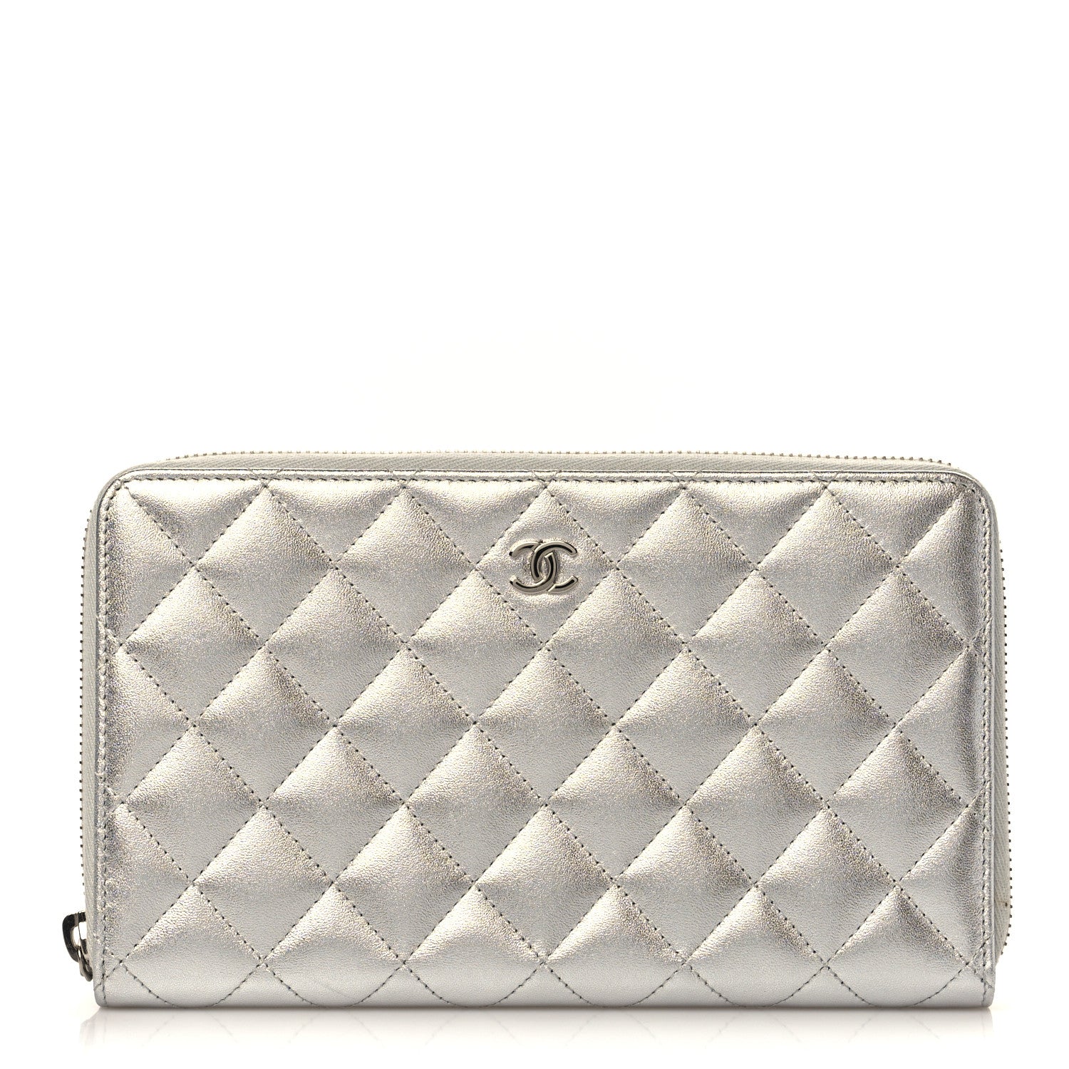 Chanel Iridescent Lambskin Quilted Large Zip Around Organizer Wallet Silver 1 of 7
