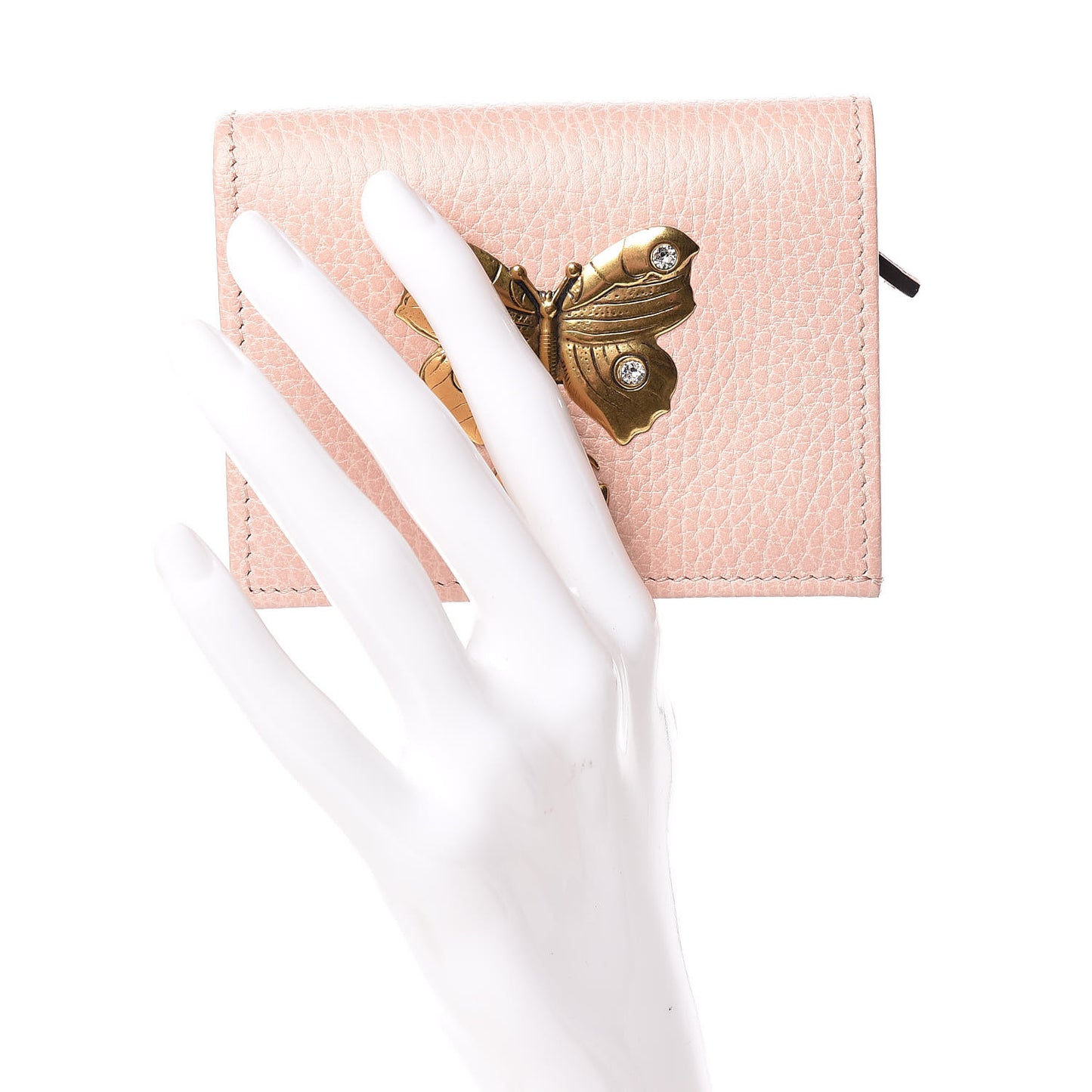 Pebbled Calfskin Butterfly Card Case Perfect Pink
