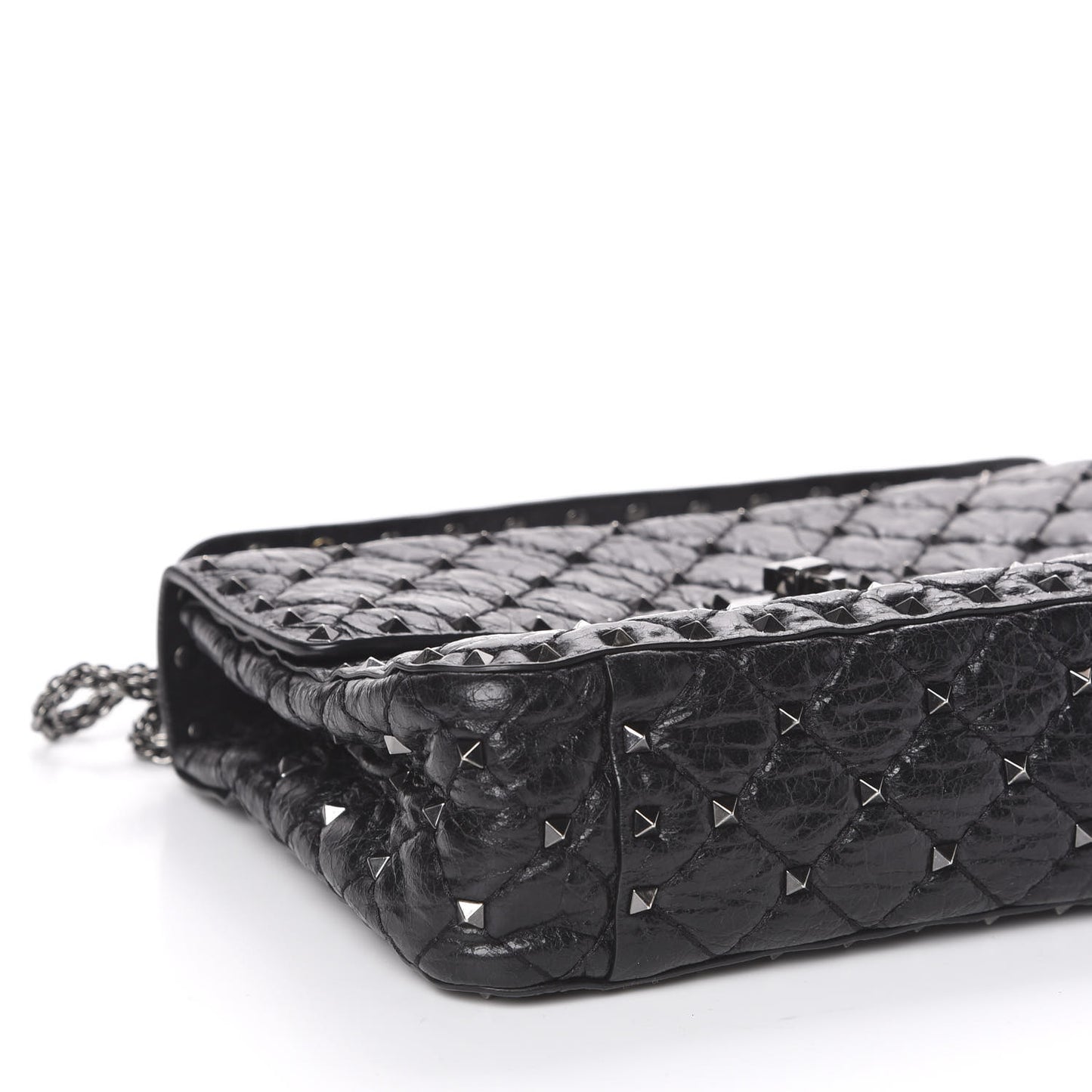 Craquele Nappa Medium Rockstud Spike Shoulder Bag Black